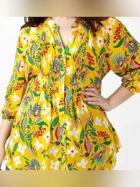 Melissa McCarthy Seven7 Bright Yellow Floral Tie-Back Tunic 2x